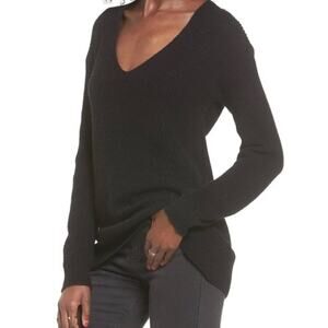 BP Women's Black Ribbed Knit V-Neck Sweater XXS NEW
